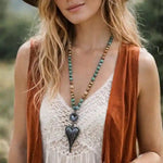 Boho Beaded Necklace - Heart Pendant Natural Stone