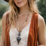 Boho Beaded Necklace - Heart Pendant Natural Stone