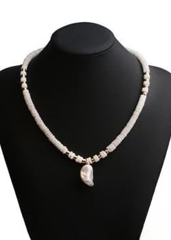 Boho Beaded Necklace - Natural Shell Pendant