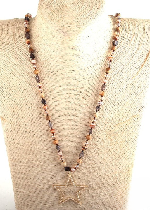 Boho Beaded Necklace - Star Metal Pendant