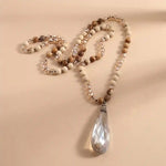 Boho Beaded Necklace - Teardrop Crystal Pendant