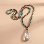 Boho Beaded Necklace - Teardrop Crystal Pendant