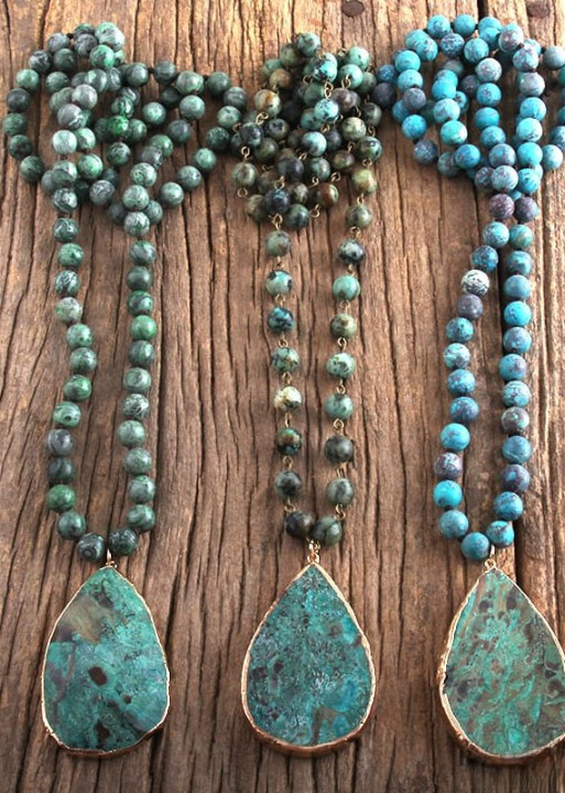 Boho Beaded Necklace Natural Stone