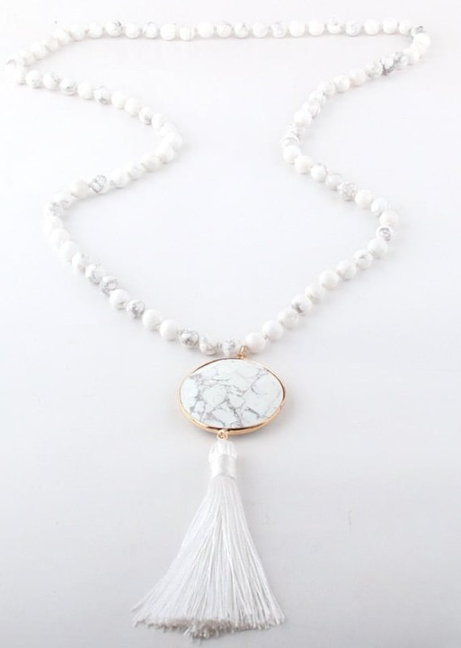 Boho Beaded Necklace Pompom Pendant