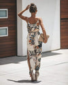 Boho Beige Jumpsuit with Colorful Flowers