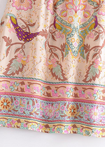 Boho Beige maxi Skirt with floral pattern with slits