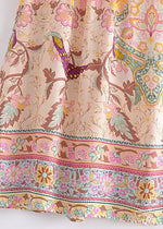 Boho Beige maxi Skirt with floral pattern with slits