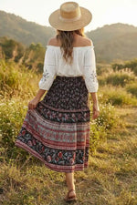 Boho Black Floral Print Skirt
