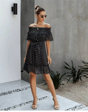 Boho Black Mini Dress with Polka Dots