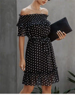 Boho Black Mini Dress with Polka Dots
