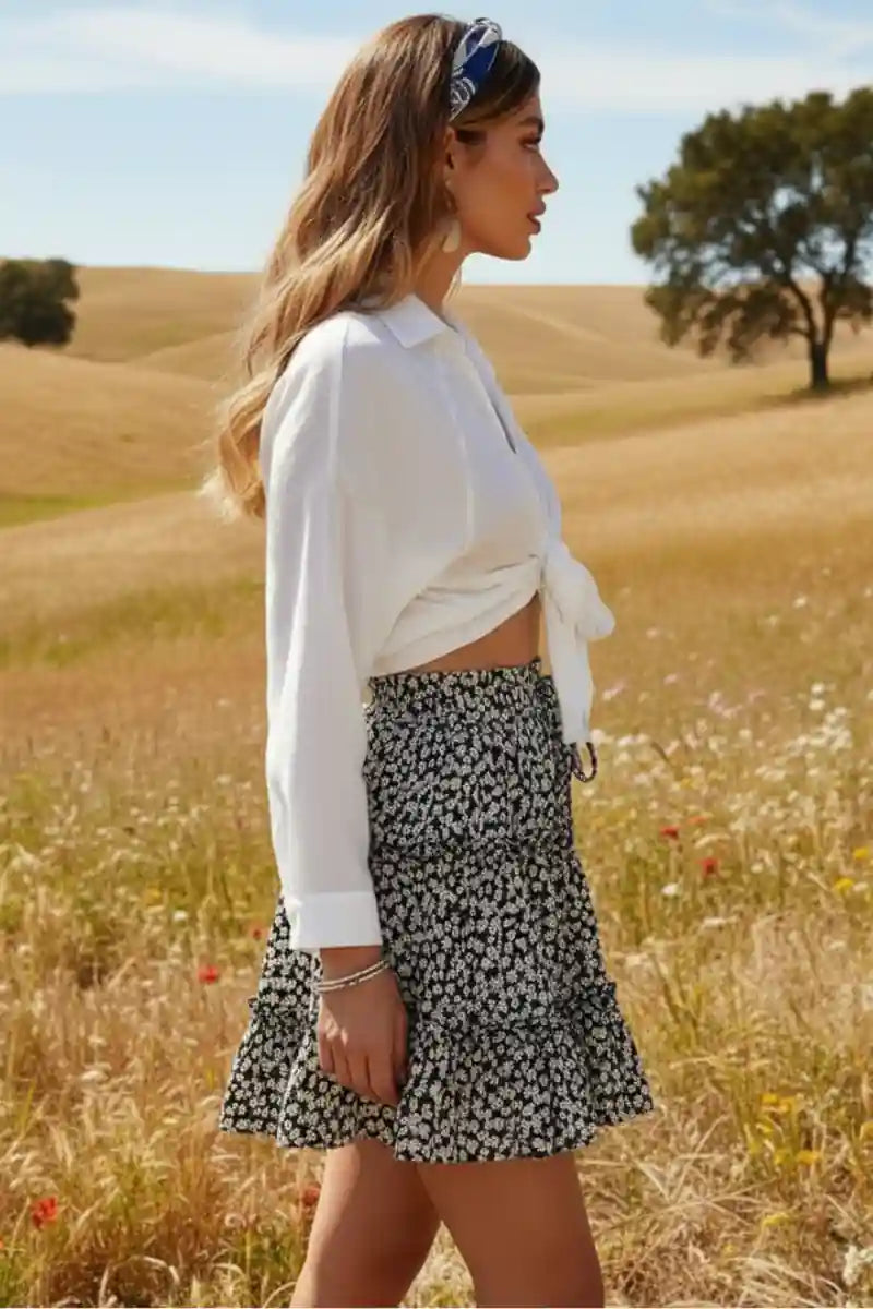 Boho Black Mini Skirt Adelie