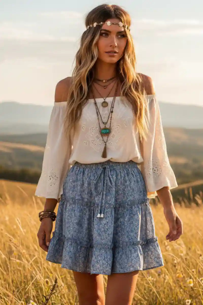 Boho Blue Mini Skirt Adelie