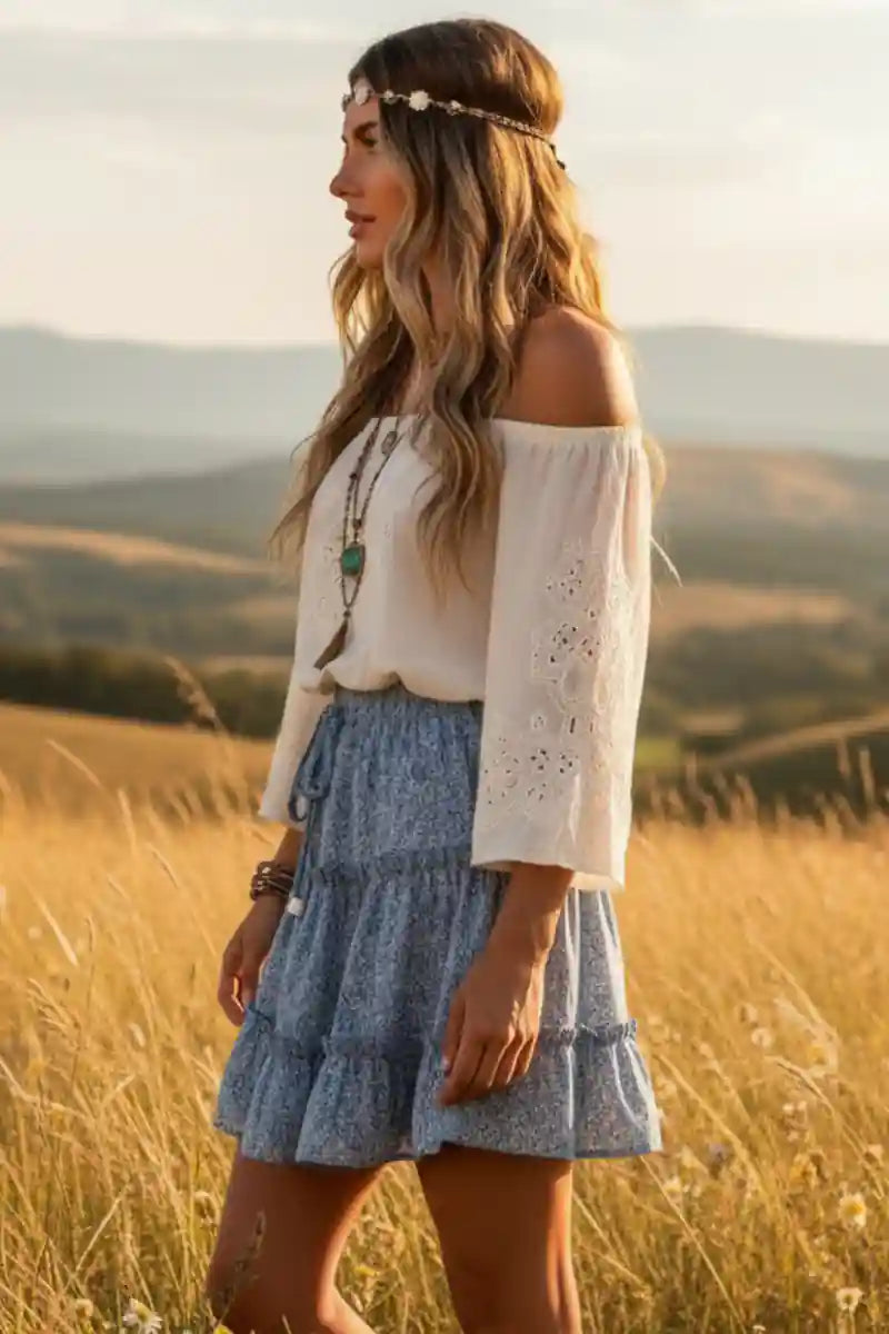 Boho Blue Mini Skirt Adelie