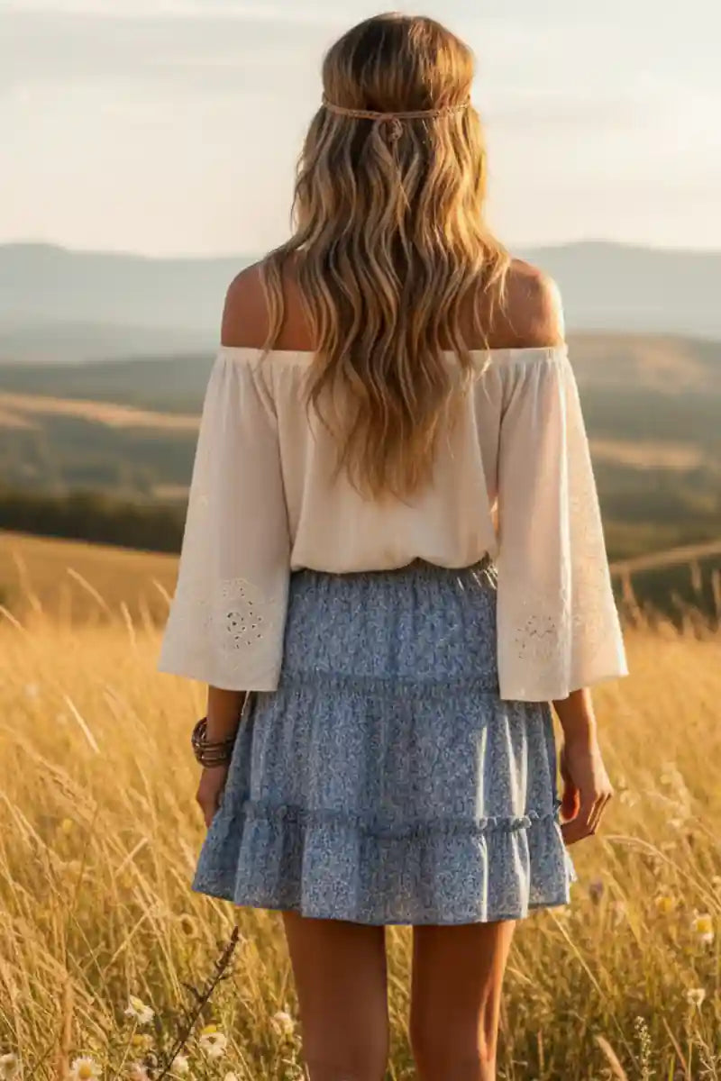 Boho Blue Mini Skirt Adelie