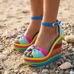 Boho Blue Wedge Sandals Rainbow