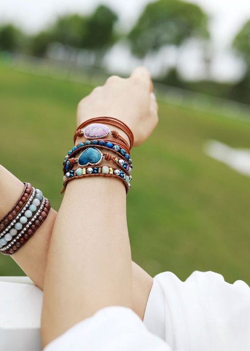 Boho Bracelet - Jasper Apatite Heart