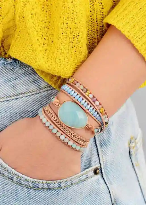 Boho Bracelet - Natural Blue Stone Crystal