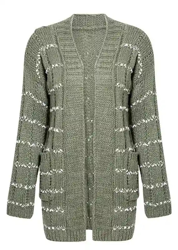 Boho Cardigan Mid-length green with relief pattern