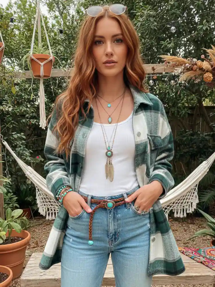 Boho Checked Shirt Jacket