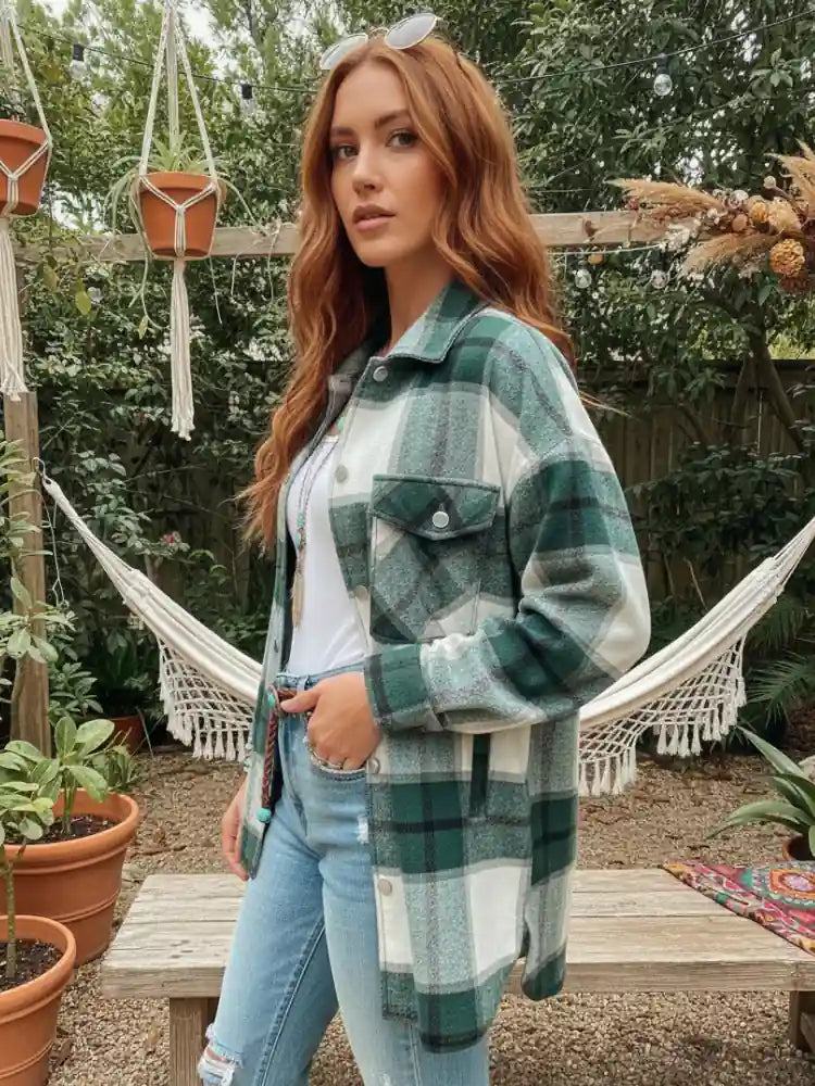 Boho Checked Shirt Jacket