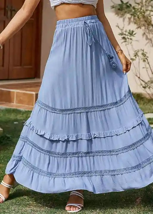 Boho Chic Blue Maxi Skirt with cord