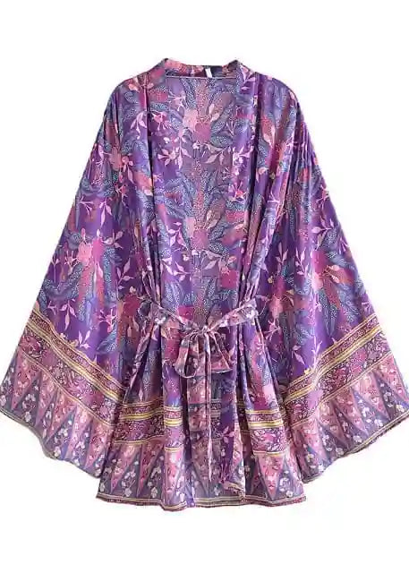 Boho Chic Floral Purple Kimono