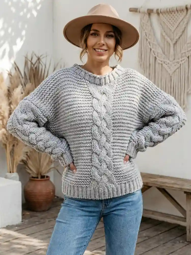 Boho Chic Grey Knit Pullover