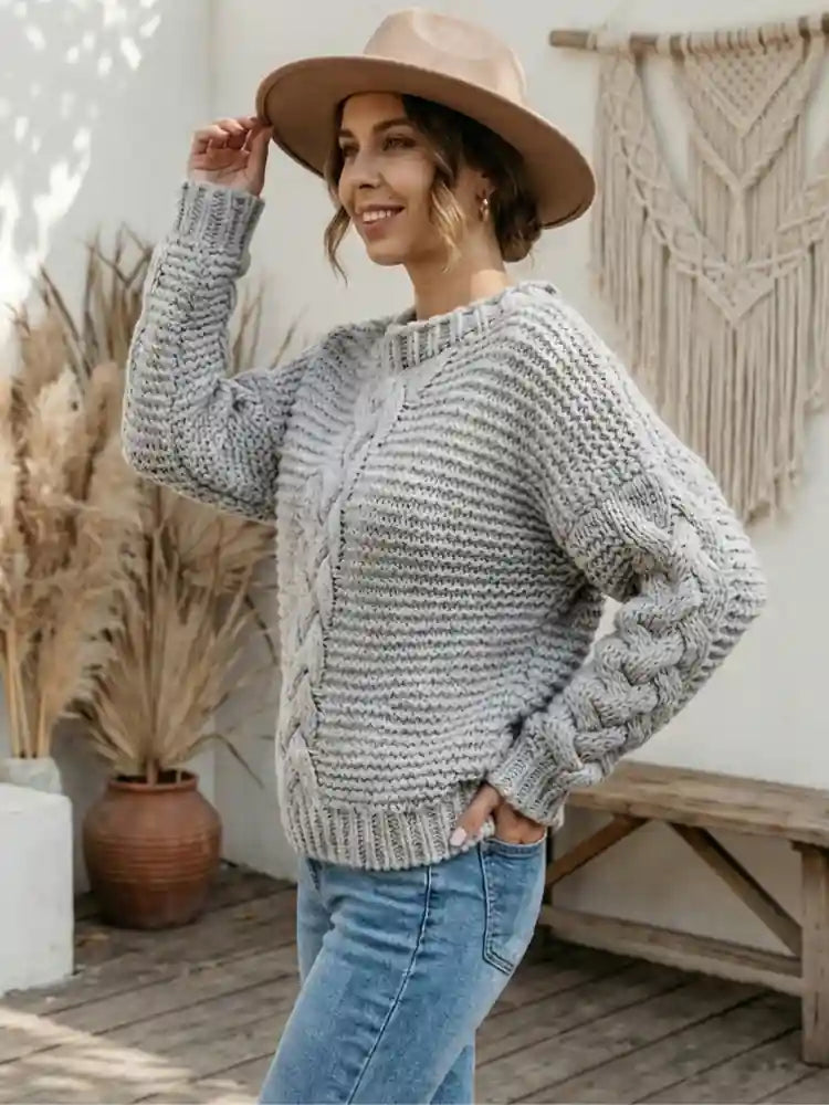 Boho Chic Grey Knit Pullover
