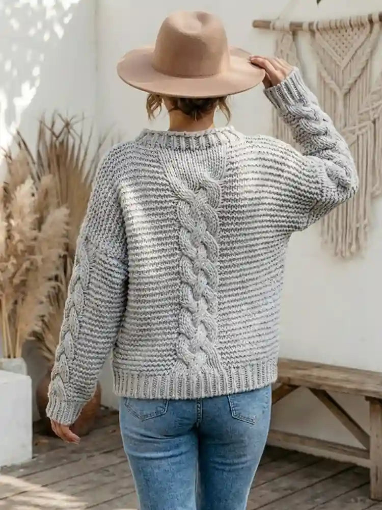 Boho Chic Grey Knit Pullover
