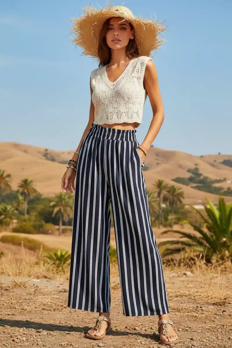 Boho Chic Striped Wide Leg Pants