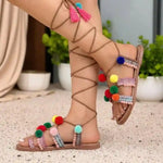 Boho Colorful Pompoms Sandals