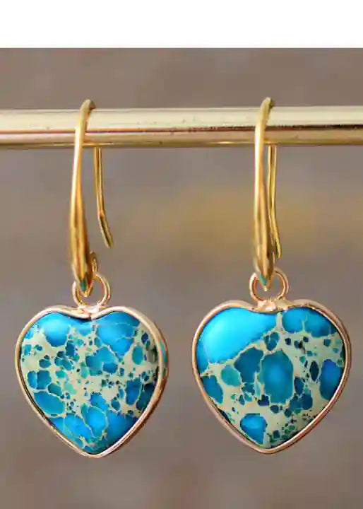 Boho Dangle Earrings Heart Jaspers