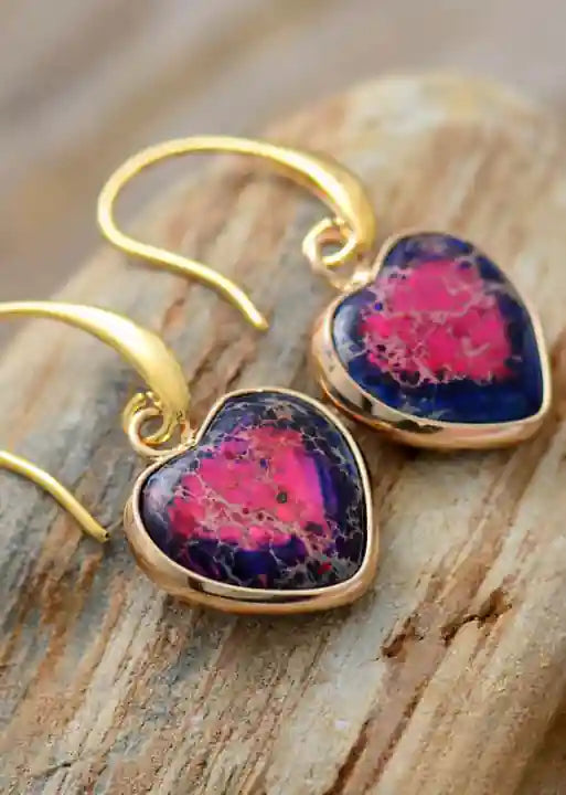 Boho Dangle Earrings Heart Jaspers