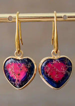 Boho Dangle Earrings Heart Jaspers