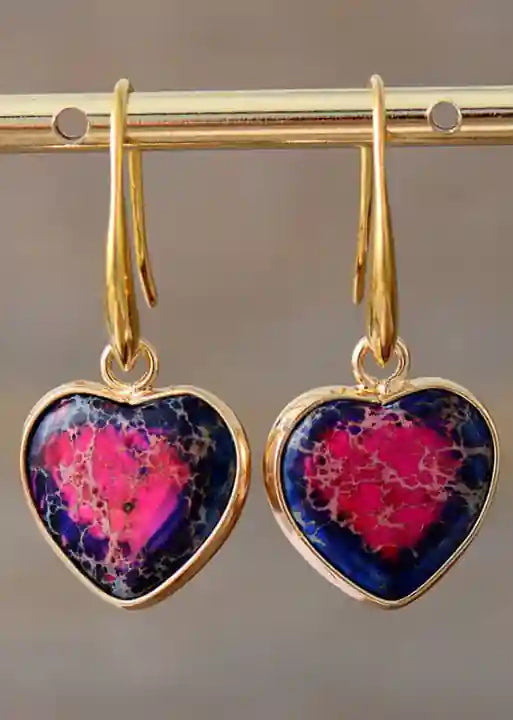 Boho Dangle Earrings Heart Jaspers