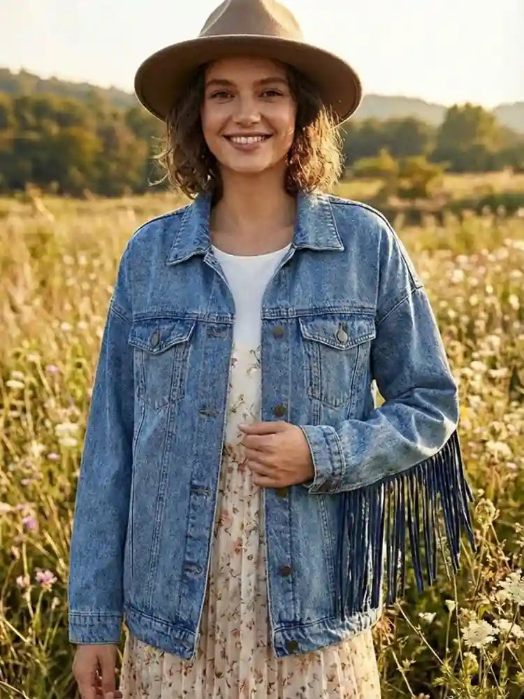 Boho Denim Fringed Jacket