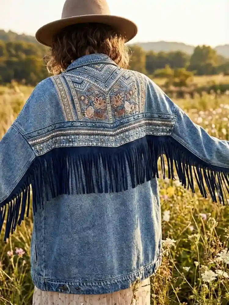 Boho Denim Fringed Jacket