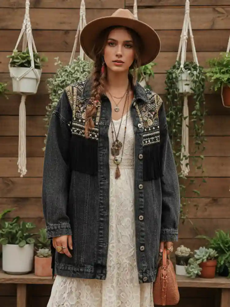 Boho Denim Jacket with Fringes
