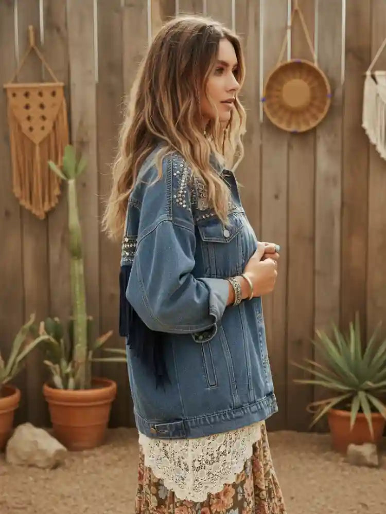 Boho Denim Jacket with Fringes