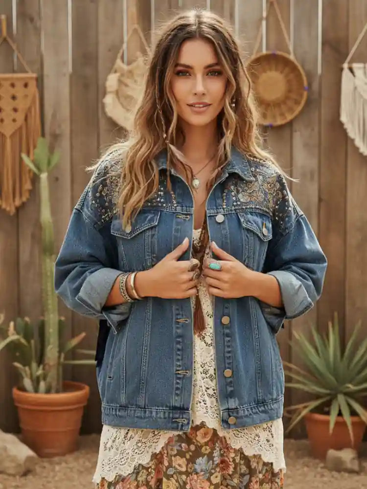 Boho Denim Jacket with Fringes