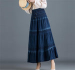 Boho Denim Skirt in Navy Blue