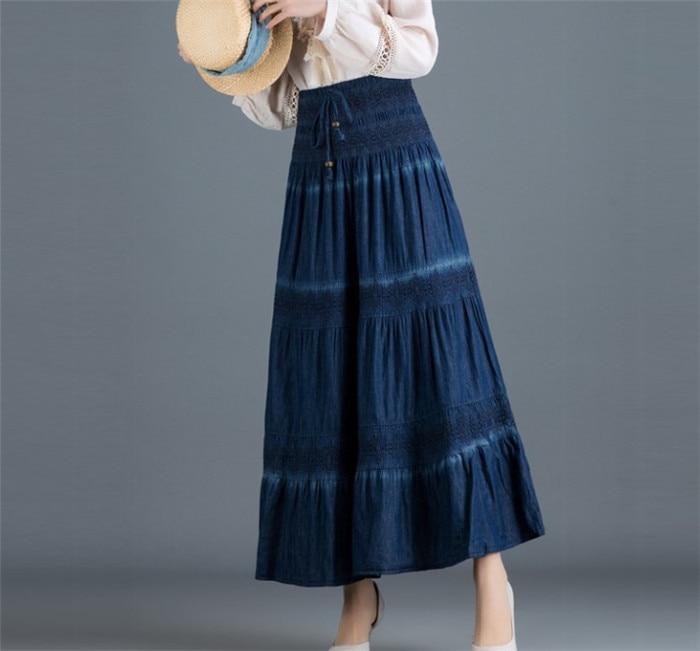 Boho Denim Skirt in Navy Blue