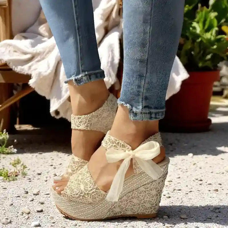 Boho Elegant Gold Wedge Sandals