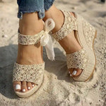 Boho Elegant Gold Wedge Sandals