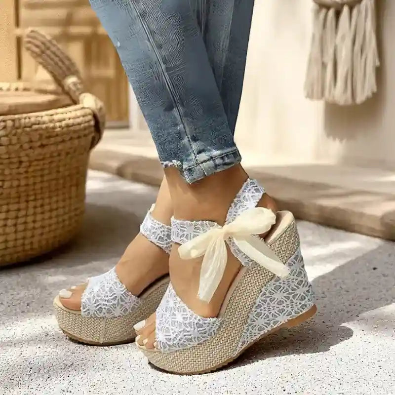 Boho Elegant Silver Wedge Sandals