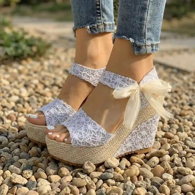 Boho Elegant Silver Wedge Sandals