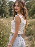 Boho Embroidered White Crop Top