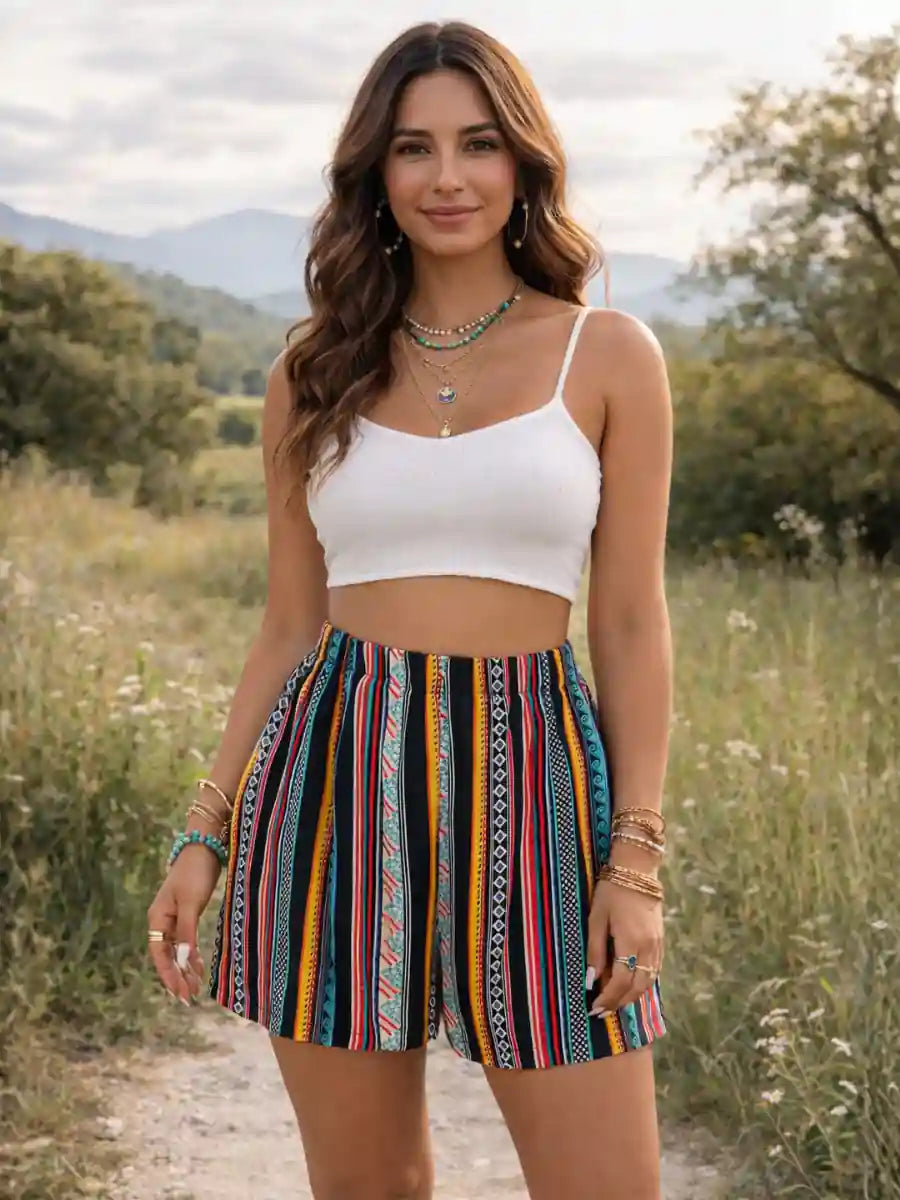 Boho Ethnic Print Shorts
