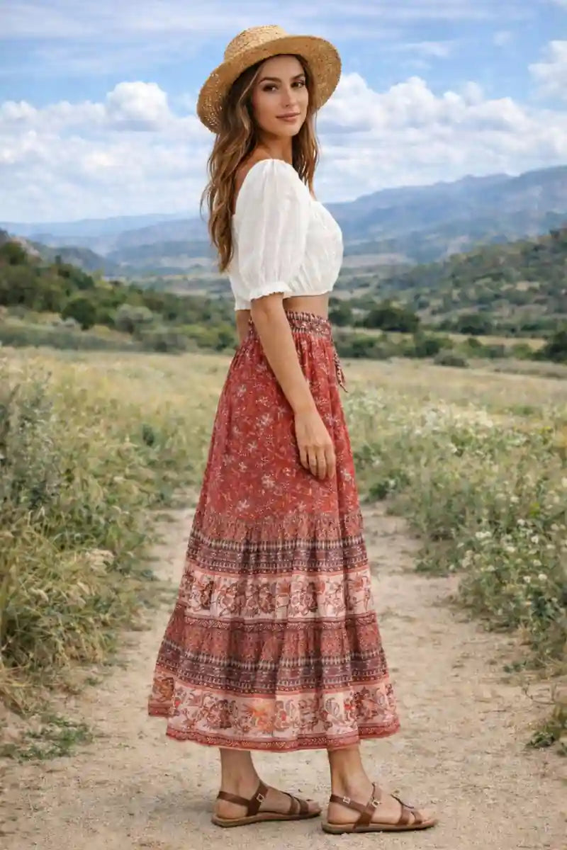 Boho Ethnic Skirt in Red
