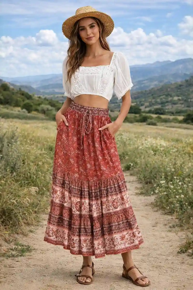 Boho Ethnic Skirt in Red